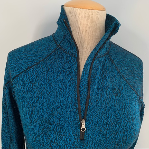 Lululemon Rush Hour aqua blue black print half-zip top Luon Spray Jacquard EUC - Picture 15 of 16